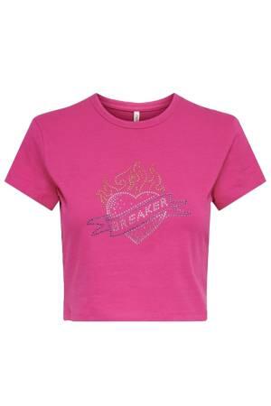 Onlclara S/S Rhinestone Kadın T-Shirt - 15286662 Fuşya - Only