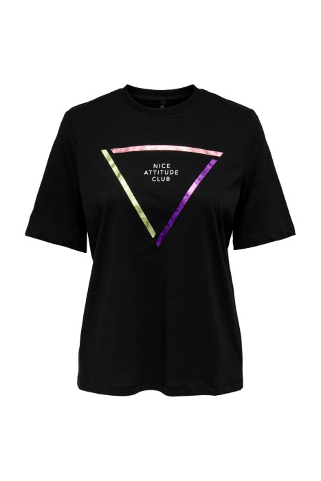 Only - Onlclementıne Boxy S/S Foıl Kadın T-Shirt - 15286714 Black