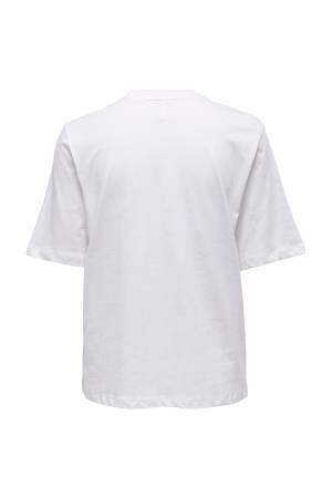 Onlclementıne Boxy S/S Foıl Kadın T-Shirt - 15286714 Beyaz - Thumbnail
