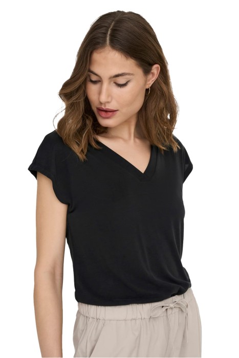 Onlfree S/S Modal V-Neck Noos Kadın T-Shirt - 15287041 Siyah