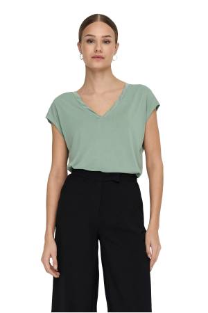 Onlfree S/S Modal V-Neck Noos Kadın T-Shirt - 15287041 Yeşil - Thumbnail