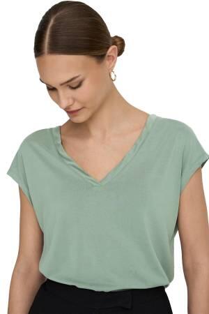 Onlfree S/S Modal V-Neck Noos Kadın T-Shirt - 15287041 Yeşil - Thumbnail