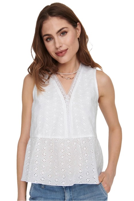 Onllola Sl V-Neck Emb Kadın T-Shirt - 15291404 Beyaz
