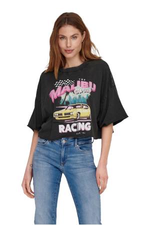 Onllucy Boxy Crop S/S Race Kadın T-Shirt - 15290548 Black - Thumbnail