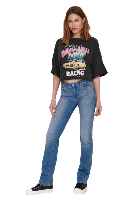 Onllucy Boxy Crop S/S Race Kadın T-Shirt - 15290548 Black