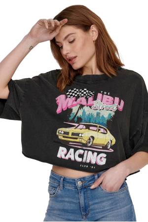 Onllucy Boxy Crop S/S Race Kadın T-Shirt - 15290548 Black - Thumbnail