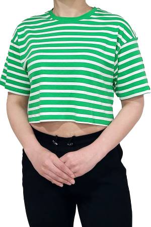 Onlmay S/S Boxy Cropped Kadın T-Shirt - 15252473 Yeşil - Thumbnail