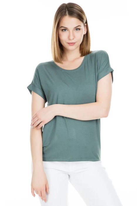 Only - Onlmoster S/S O-Neck Noos Kadın T-Shirt - 15106662 Yeşil