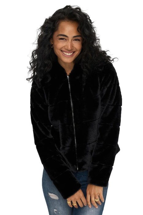 Onlnewchrıs Fur Hooded Kadın Ceket - 15304759 Siyah