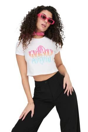 Onlsonya S/S Do It Kadın T-Shirt - 15290558 Beyaz - Thumbnail