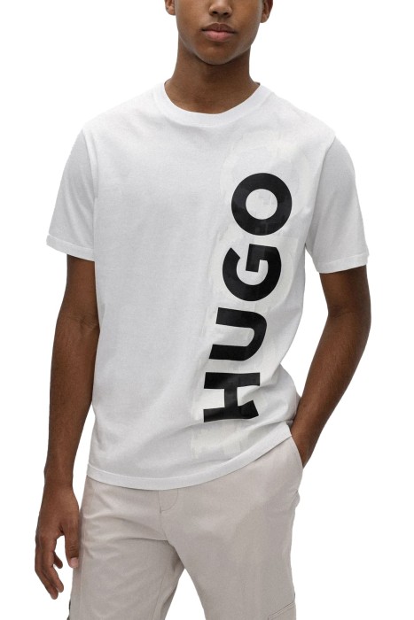 Hugo - Organik Pamuklu Bisiklet Yaka Logolu T-Shirt - 50468247 Beyaz