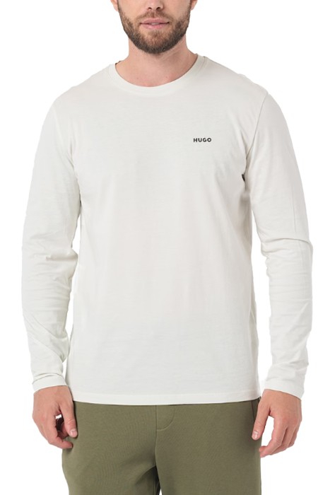 Hugo - Pamuklu, Logo Baskılı Erkek Uzun Kollu T-Shirt - 50466159 Ekru