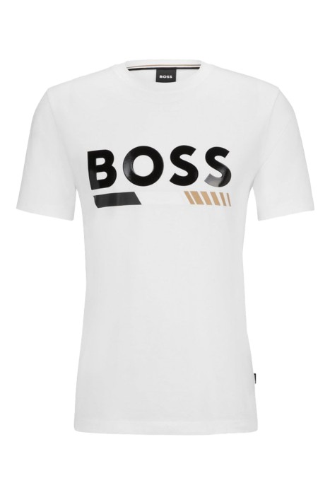 Boss - Parlak Desenli Merselize Pamuklu Erkek T-Shirt - 50495696 Beyaz