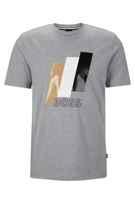 Boss - Parlak Desenli Merselize Pamuklu Erkek T-Shirt - 50495696 Gri