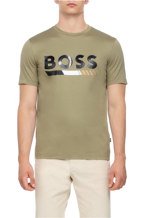 Boss - Parlak Desenli Merselize Pamuklu Erkek T-Shirt - 50495696 Pastel Yeşil