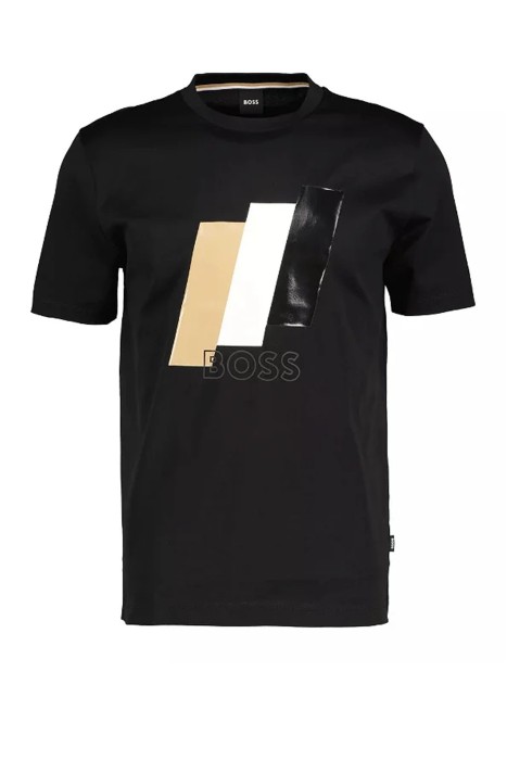 Boss - Parlak Desenli Merselize Pamuklu Erkek T-Shirt - 50495696 Siyah