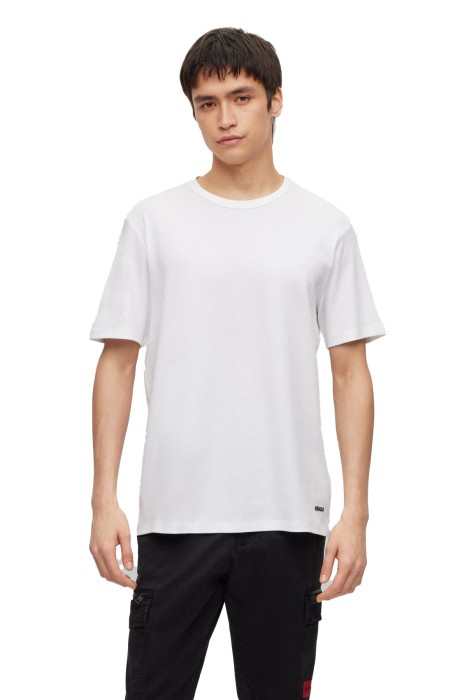 Hugo - Pima Pamuklu, Kontrast Logolu Erkek T-Shirt - 50480434 Beyaz