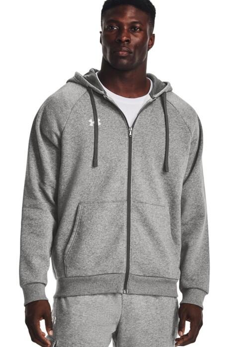 Under Armour - Rival Fleece Erkek Tam Fermuarlı Kapüşonlu SweatShirt - 1379767 Gri