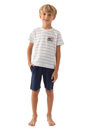 RolyPoly Erkek Çocuk Bermuda Takım - RP3371-G Krem/Mavi - RolyPoly