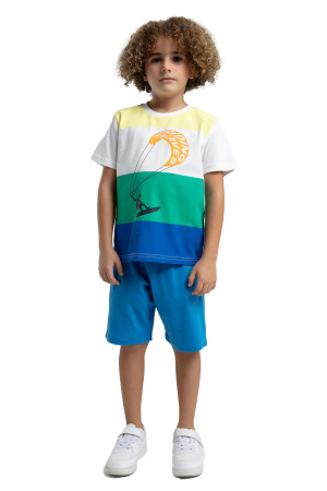 RolyPoly Erkek Çocuk Bermuda Takım - RP3548-2 Beyaz /Saks Mavisi - RolyPoly