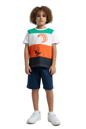 RolyPoly Erkek Çocuk Bermuda Takım - RP3548-2 Beyaz /Turuncu - 2