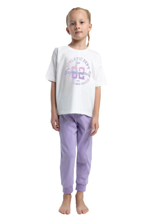 RolyPoly Kız Çocuk Pijama Takımı - RP3614-2 Beyaz/Lila - RolyPoly