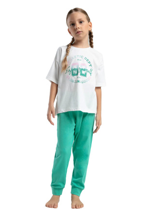 RolyPoly Kız Çocuk Pijama Takımı - RP3614-2 Beyaz/Mint Yeşili - RolyPoly