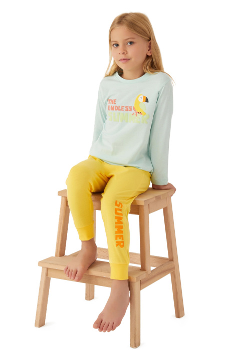 RolyPoly Kız Çocuk Uzun Kollu Pijama Takımı - RP3401-2 Buz Mavisi - 3
