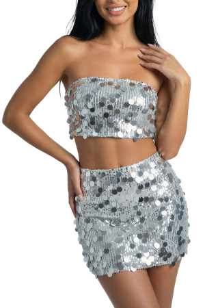 Tally Weijl Kadın T-Shirt - SSLPESALSA Gümüş Payetli Bandeau Bluz - Tally Weijl