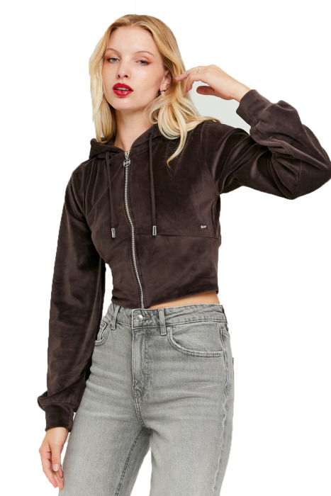 Tally Weijl Tam Fermuarlı Kadın Kapüşonlu SweatShirt - SSWPELOUNGIE Kahverengi - 1