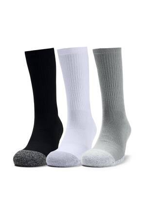 Ua Heatgear Crew 3'lü Paket Unisex Çorap - 1346751 Gri/Siyah - Under Armour