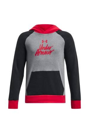 UA Rival Fleece Script Colorblock Erkek Çocuk Kapüşonlu SweatShirt- 1379795 Siyah - Thumbnail