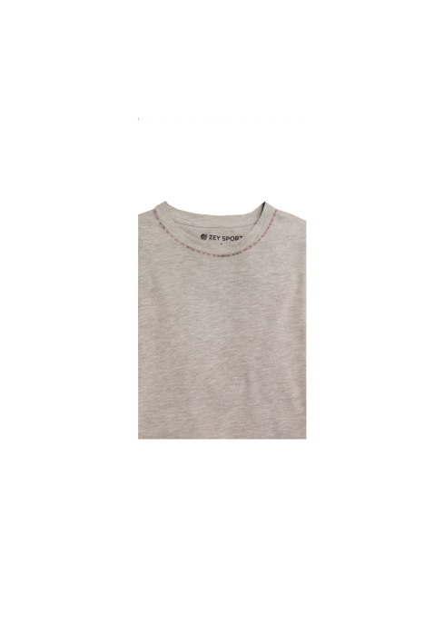 Zey/Plus Nakışlı Erkek Basic T-Shirt - A0013 Gri - 1